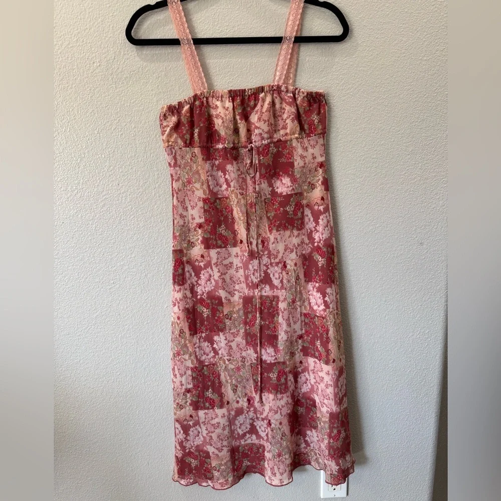 Vintage ARAMA Pink Floral Patchwork Slip Dress Lace Strap Cottagecore Size Small - Picture 2 of 12